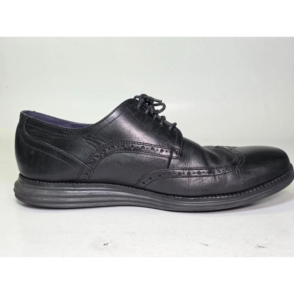 Cole Haan Original Grand Mens Size 10.5 Black Leather Wingtip Oxford Dress Shoes